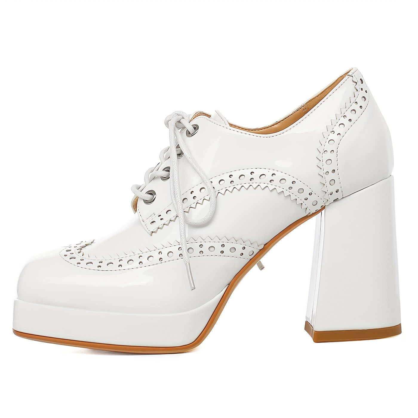 Women Patent Leather Oxford Lace Shoes Toe details 4