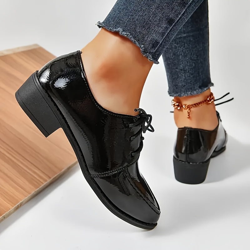 stain Chic Women s Solid Color Oxford Shoes Chunky details 0