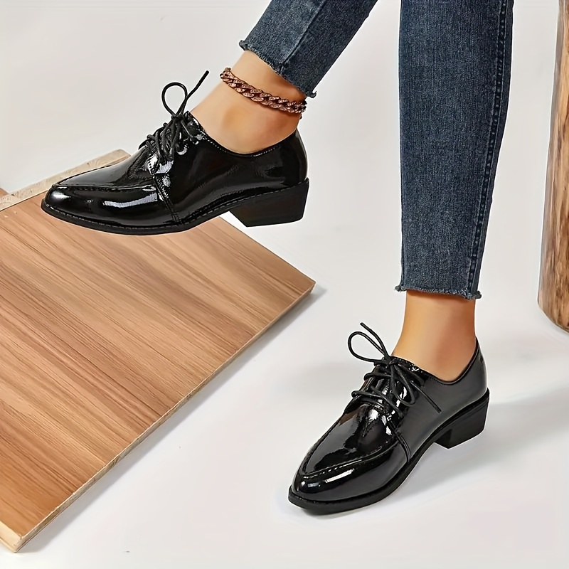 stain Chic Women s Solid Color Oxford Shoes Chunky details 1