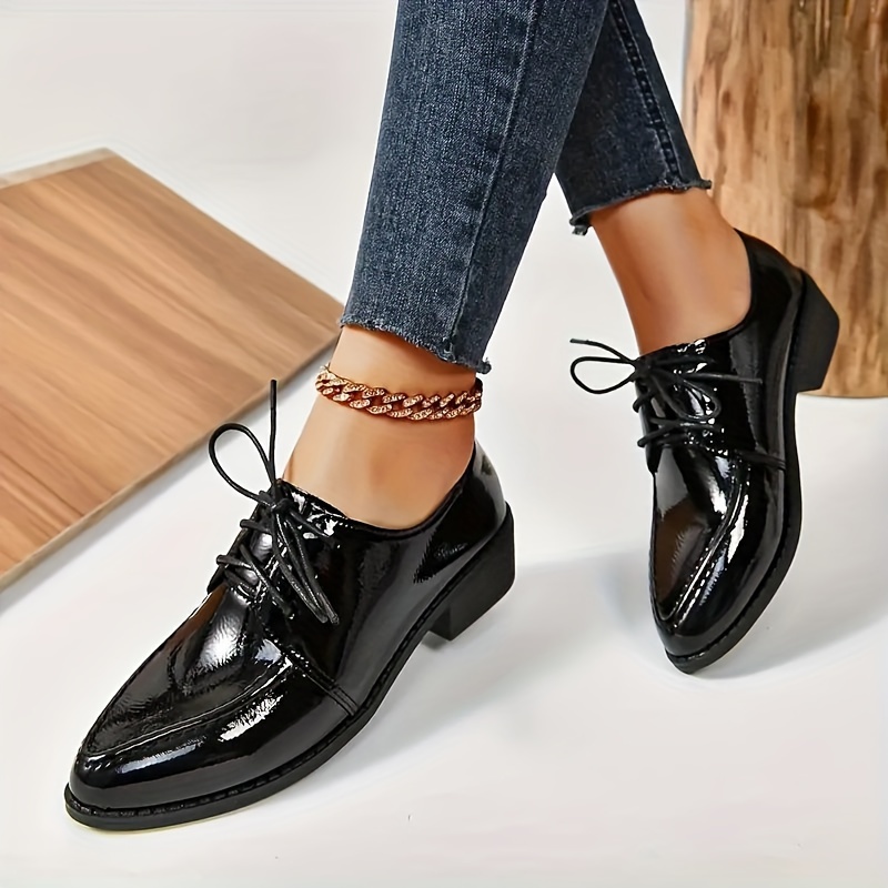 stain Chic Women s Solid Color Oxford Shoes Chunky details 2