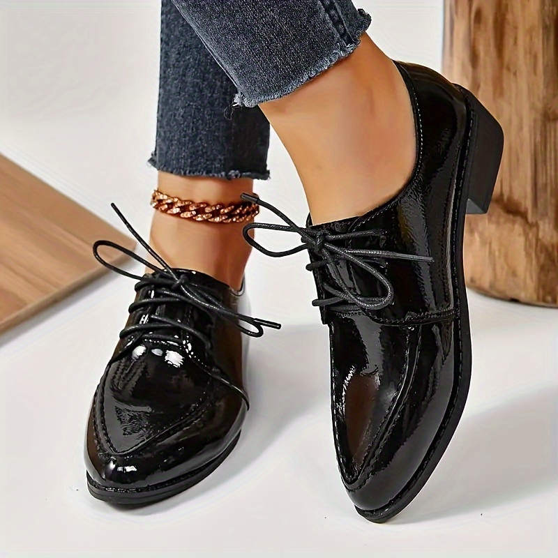 stain Chic Women s Solid Color Oxford Shoes Chunky details 3