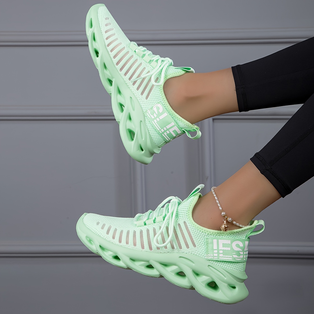 trendy blade type slip on wear running shoes elastic mesh breathable non slip preppy school sneakers soft comfortable stylish casual versatile athletic shoes sock shoes for women men details 0