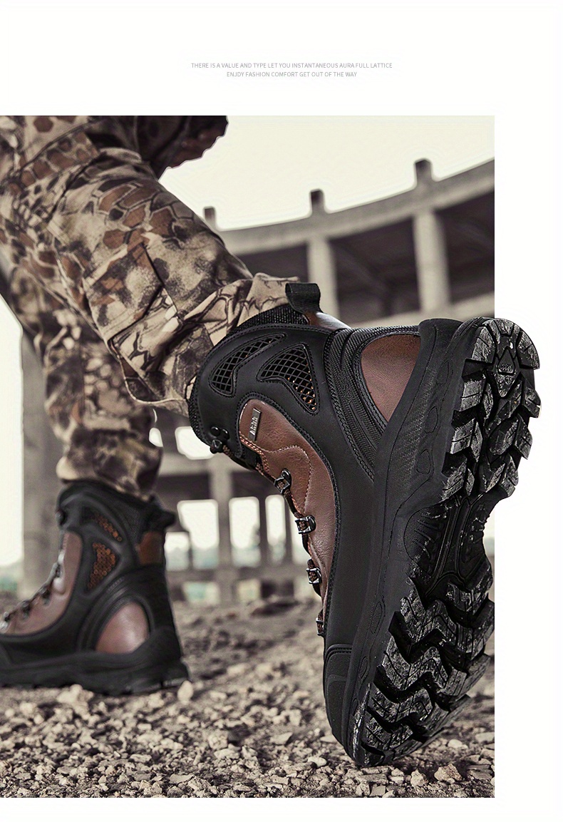 mens trendy high tip climbing shoes lace up non slip durable hiking boots all seasons forest walking details 17